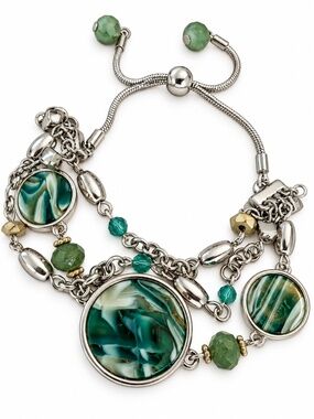 Silver-Tone Green Marbled one size fits all Bracelet - Women Jewelry